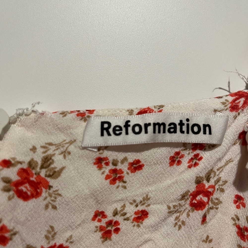 Reformation Cream Midi Dress with Red Floral Print - Picture 5 of 7
